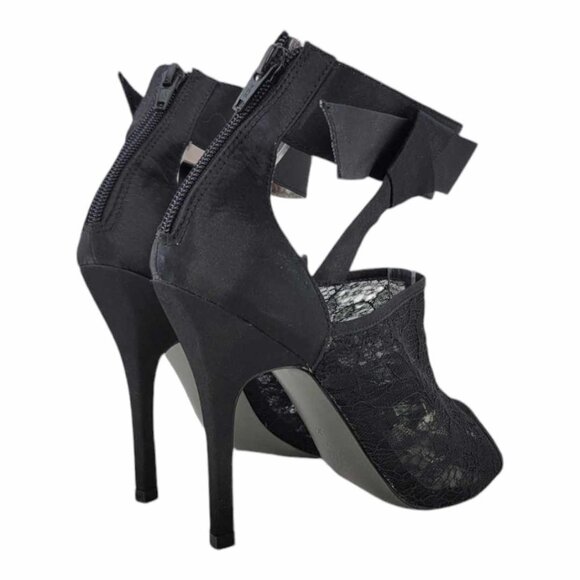 NEW Charles David Black Sateen Bow and Mesh Heels Sz 6.5 - Picture 4 of 10